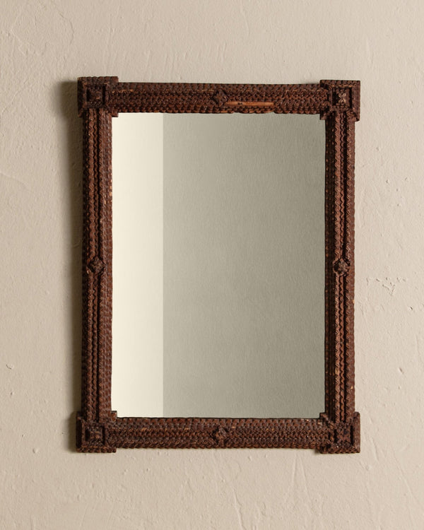Tramp Art Diamond Inlay Mirror, 19th Century - Lone Fox