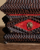Tramp Art Footed Box with Brass Lion Head & Star Detailing, American, 1900's - Lone Fox