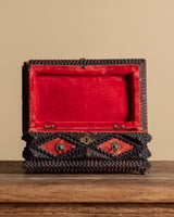 Tramp Art Footed Box with Brass Lion Head & Star Detailing, American, 1900's - Lone Fox