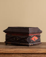 Tramp Art Footed Box with Brass Lion Head & Star Detailing, American, 1900's - Lone Fox