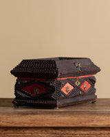 Tramp Art Footed Box with Brass Lion Head & Star Detailing, American, 1900's - Lone Fox