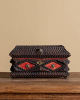 Tramp Art Footed Box with Brass Lion Head & Star Detailing, American, 1900's - Lone Fox