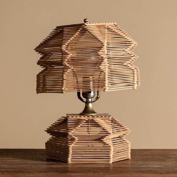 Tramp Art Geometric Stacked Popsicle Stick Table Lamp, America