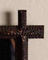 Tramp Art Horizontal Cross Corner Mirror, 19th Century - Lone Fox