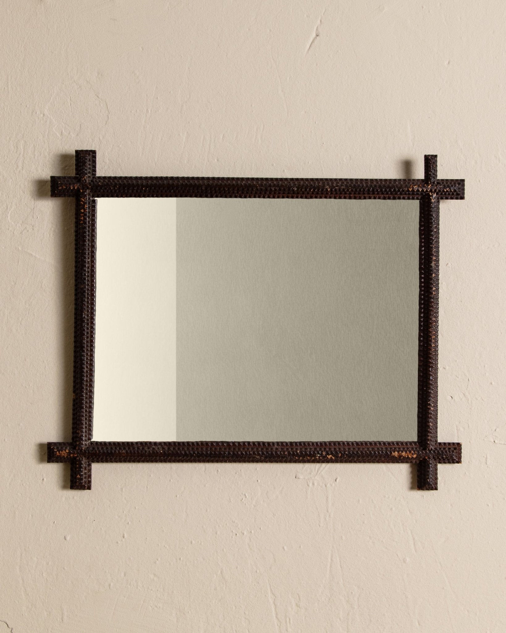 Tramp Art Horizontal Cross Corner Mirror, 19th Century - Lone Fox
