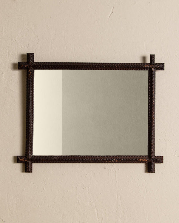 Tramp Art Horizontal Cross Corner Mirror, 19th Century - Lone Fox