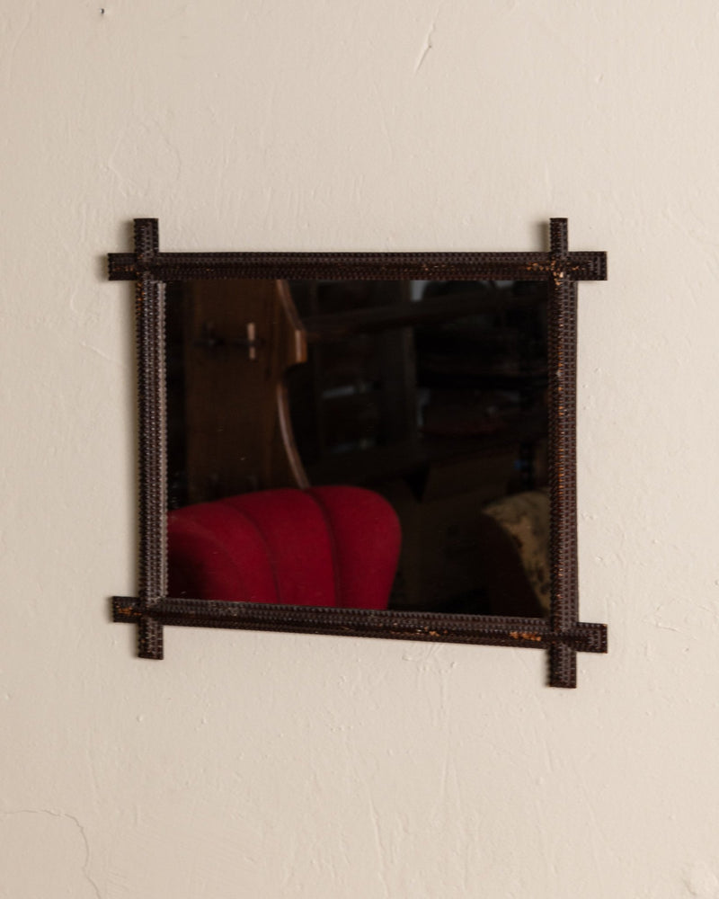 Tramp Art Horizontal Cross Corner Mirror, 19th Century - Lone Fox