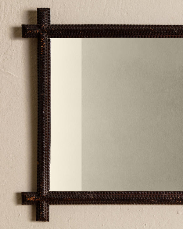 Tramp Art Horizontal Cross Corner Mirror, 19th Century - Lone Fox