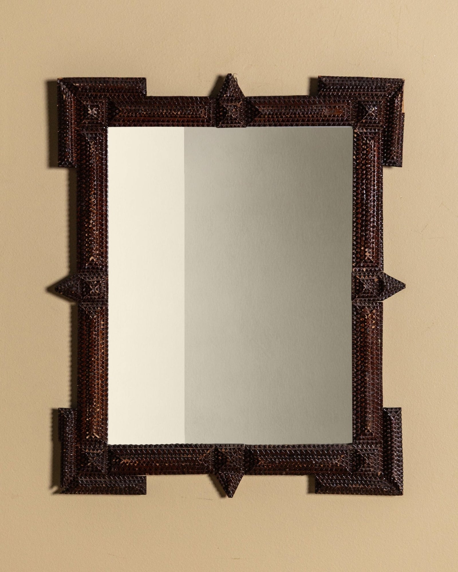 Tramp Art Mirror with Exaggerated Corners & Points, Late 19th