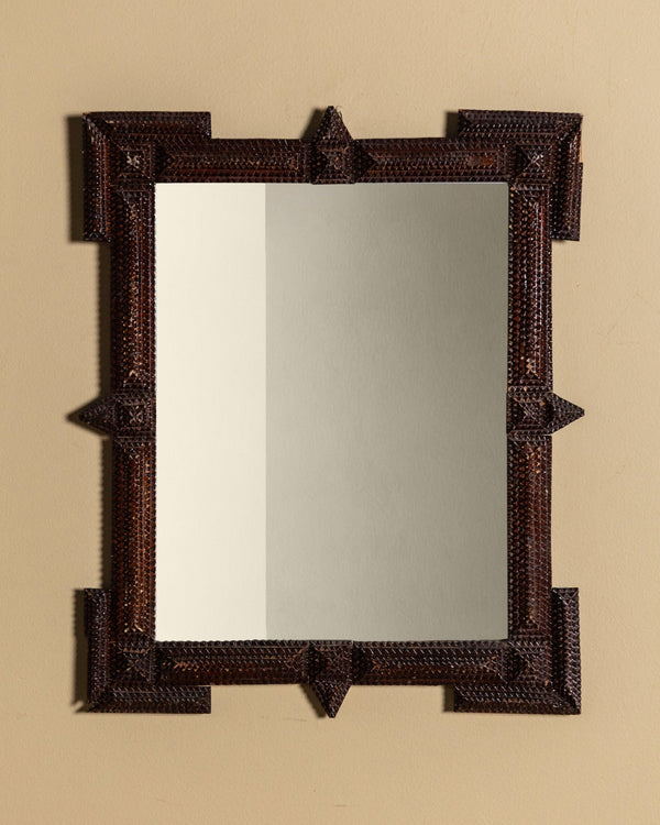フランス アンティーク Tramp Art Mirror ミラー 鏡 Tramp Art Mirror with Exaggerated Corners & Points, Late 19th
