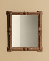 Tramp Art Mirror with Rosette Medallions, Early 20th Century - Lone Fox