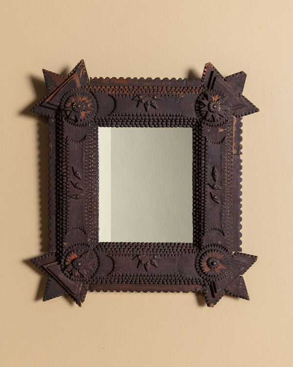 フランス アンティーク Tramp Art Mirror ミラー 鏡 Antique French Tramp Art Mirror with Stepped Corners, circa 1900