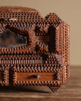 Tramp Art Mirrored Box with Velvet Cushion, American, Early 20th Century - Lone Fox