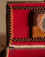 Tramp Art Mirrored Box with Velvet Cushion, American, Early 20th Century - Lone Fox