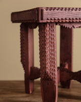 Tramp Art Red Wooden Stool/Riser by Geo B Borum, 2001 - Lone Fox