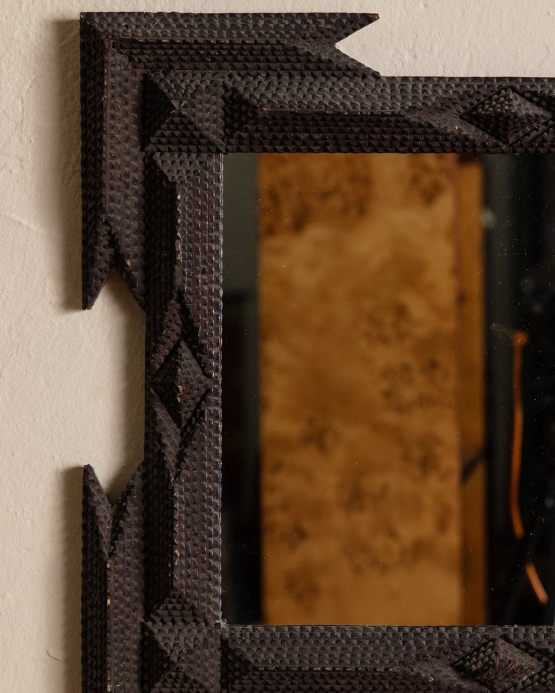 Tramp Art Ribbon Corner Mirror, 19th Century - Lone Fox