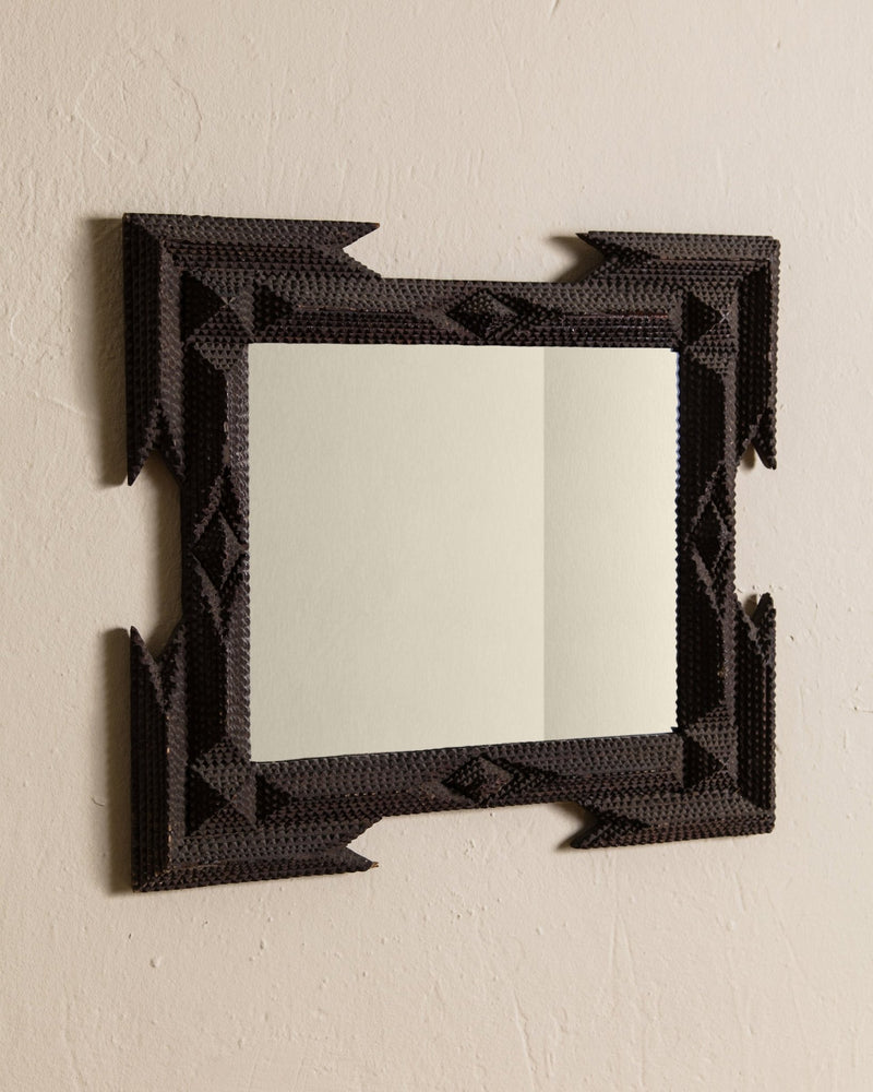 Tramp Art Ribbon Corner Mirror, 19th Century - Lone Fox