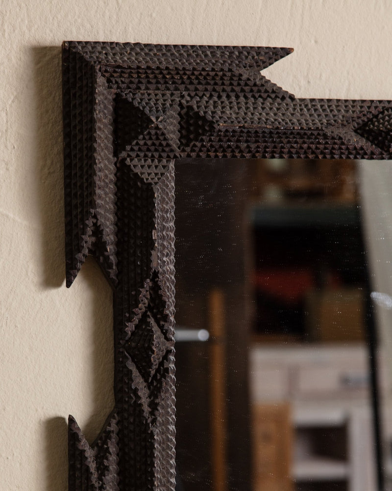 Tramp Art Ribbon Corner Mirror, 19th Century - Lone Fox