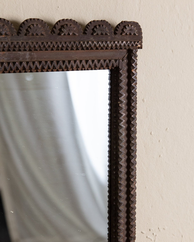 Tramp Art Scallop Top Mirror, 19th Century - Lone Fox