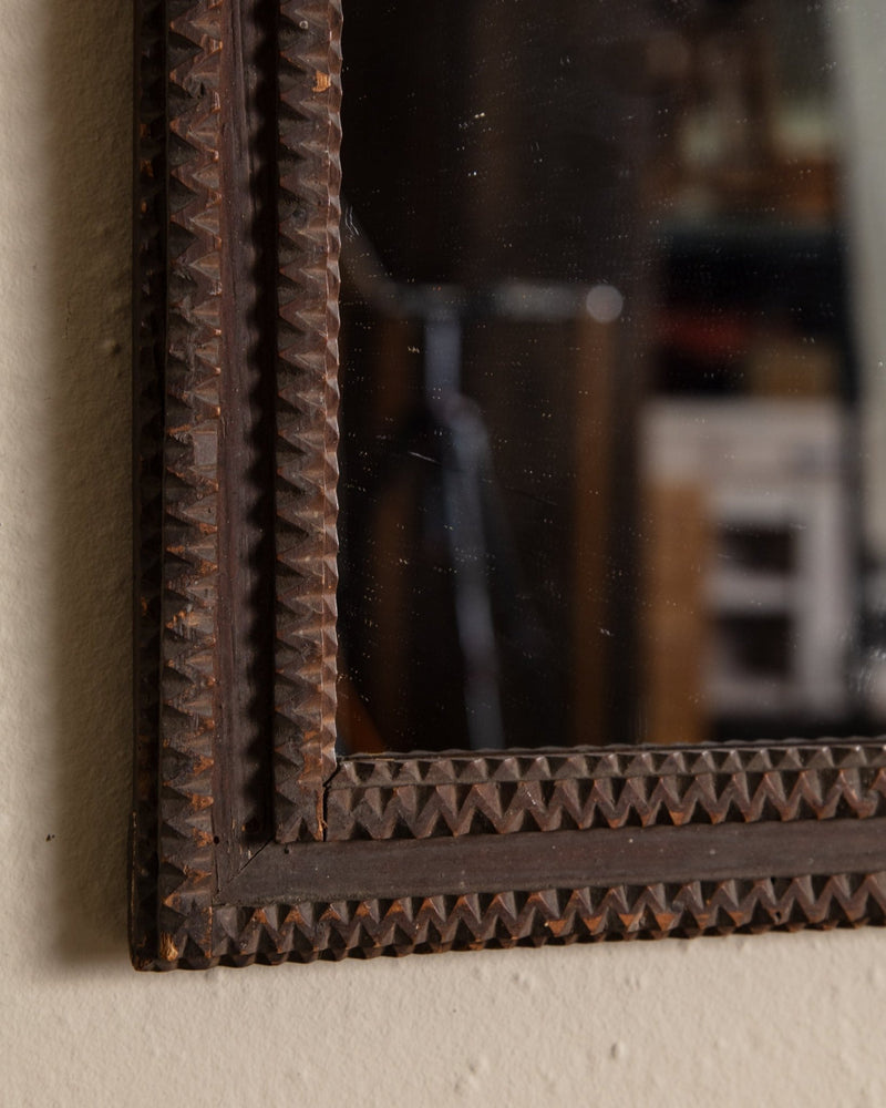 Tramp Art Scallop Top Mirror, 19th Century - Lone Fox