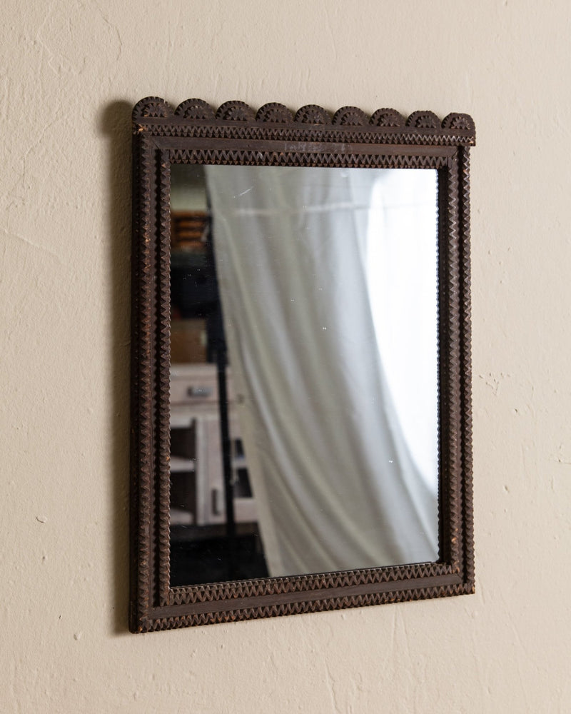 Tramp Art Scallop Top Mirror, 19th Century - Lone Fox