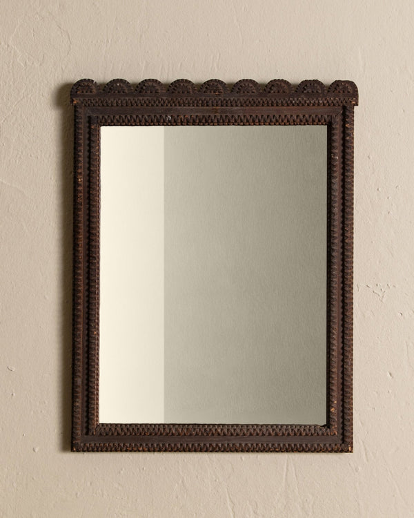 Tramp Art Scallop Top Mirror, 19th Century - Lone Fox