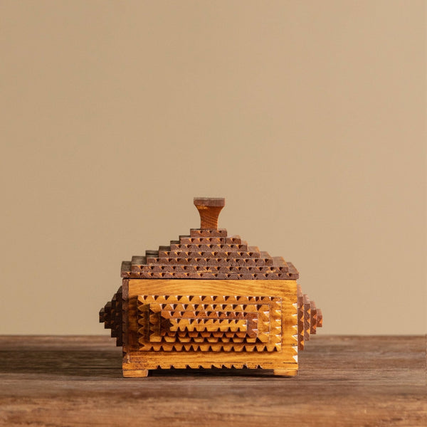 Tramp Art Square Box with Knob, American, Early 20th Century
