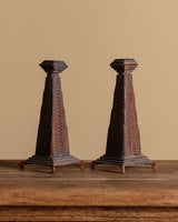 Tramp Art Taper Holders, Pair, American, 1930's - Lone Fox