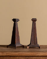 Tramp Art Taper Holders, Pair, American, 1930's - Lone Fox