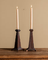 Tramp Art Taper Holders, Pair, American, 1930's - Lone Fox