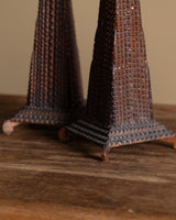 Tramp Art Taper Holders, Pair, American, 1930's - Lone Fox