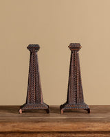 Tramp Art Taper Holders, Pair, American, 1930's - Lone Fox