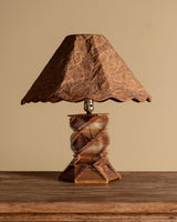 Tramp Art Wood Table Lamp with Scalloped Paper Shade, America, 1970s - Lone Fox