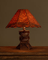 Tramp Art Wood Table Lamp with Scalloped Paper Shade, America, 1970s - Lone Fox