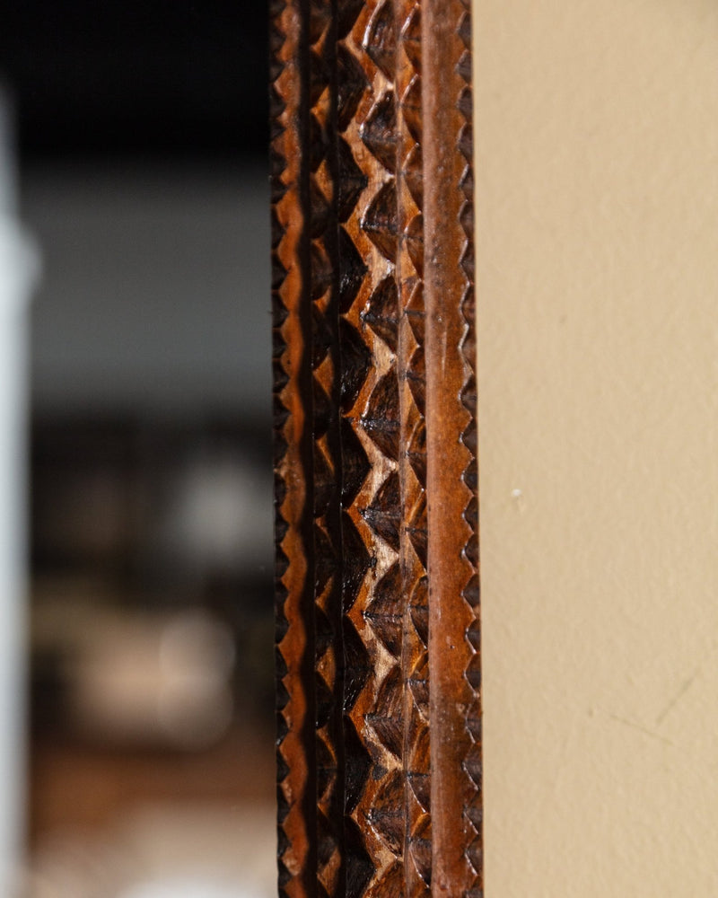 Tramp Art Zigzag Mirror with Crossed Corners, Late 19th Century