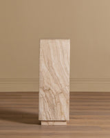 Travertine Pedestal w/ Recessed Base, 1970's (2 Available) - Lone Fox