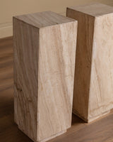 Travertine Pedestal w/ Recessed Base, 1970's (2 Available) - Lone Fox