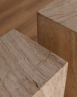 Travertine Pedestal w/ Recessed Base, 1970's (2 Available) - Lone Fox