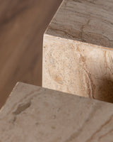 Travertine Pedestal w/ Recessed Base, 1970's (2 Available) - Lone Fox