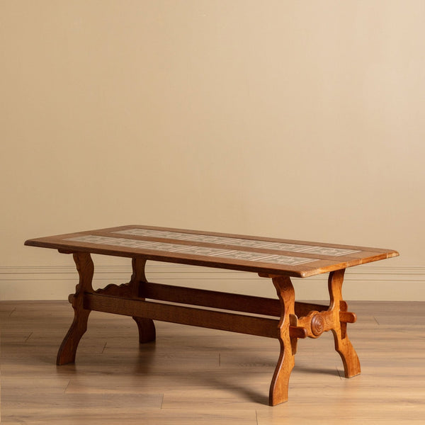 Trestle Base Oak & Floral Tile Coffee Table, Denmark, 1970s – Lone Fox