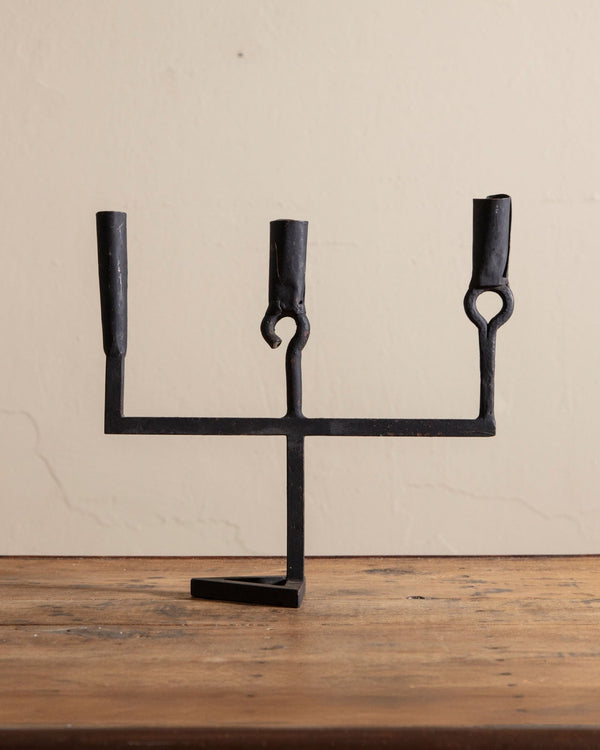 Triangle Base Hand Forged Iron Candleholder, France, 1940's - Lone Fox