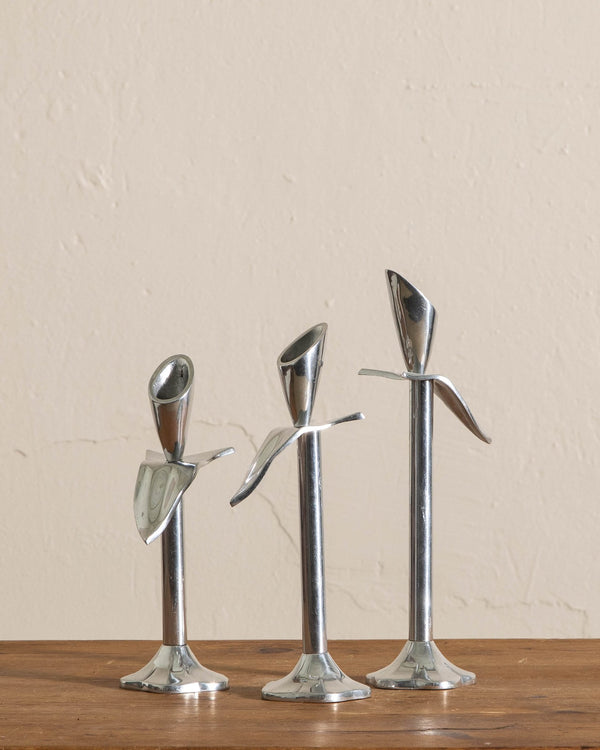 Trio of Stainless Lily Taper Holders - Lone Fox