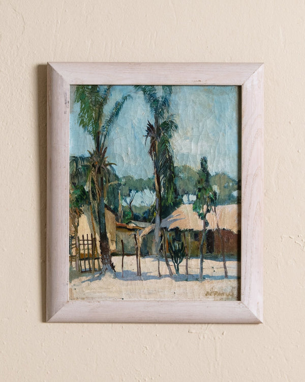 Tropical Village Oil Painting by Paul De Pauw, Belgium, 1950's - Lone Fox