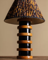 Turned Painted Wood Table Lamp w/ Leopard Shade, 1980s - Lone Fox