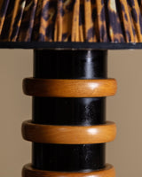Turned Painted Wood Table Lamp w/ Leopard Shade, 1980s - Lone Fox