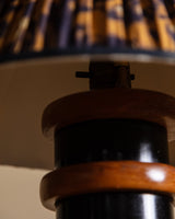 Turned Painted Wood Table Lamp w/ Leopard Shade, 1980s - Lone Fox