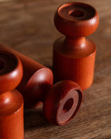 Turned Teak Taper Holders, Set of 3, Scandinavia, 1960's - Lone Fox