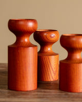 Turned Teak Taper Holders, Set of 3, Scandinavia, 1960's - Lone Fox