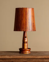 Turned Wood Table Lamp with Slatted Shade, American, 1970s - Lone Fox