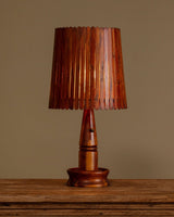Turned Wood Table Lamp with Slatted Shade, American, 1970s - Lone Fox